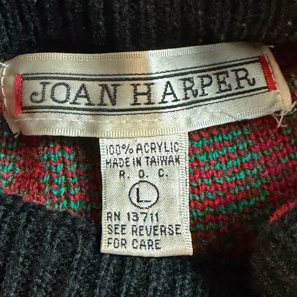VINTAGE 80s 90s SWEATER XMAS ROSE STRIPE RETRO COTTAGE BY JOAN HARPER SIZE L - Picture 4 of 5